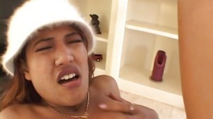 Cute young asian wearing a hat is a pro at sucking and fucking cock