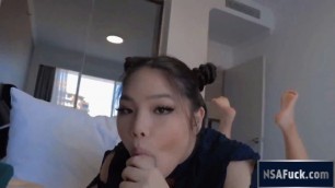 Sexy asian sucks big dick till massive cum explosion in her mouth