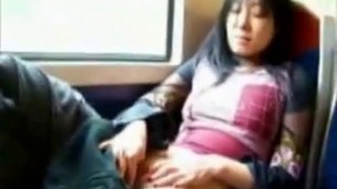 Asian girl fingers herself on public train