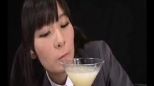 Asian Schoolgirl Drinks Glass of Sperm