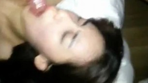 Hairy Asian blowjob and cum swallow
