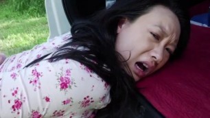 Young sexy petite Chinese Asian girl gets creampie on outdoors by the best interracial BBC