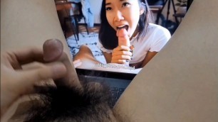 Asian guy jerks off to hot WMAF porn